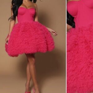 Vibrant Pink Strapless Ruffled Dress